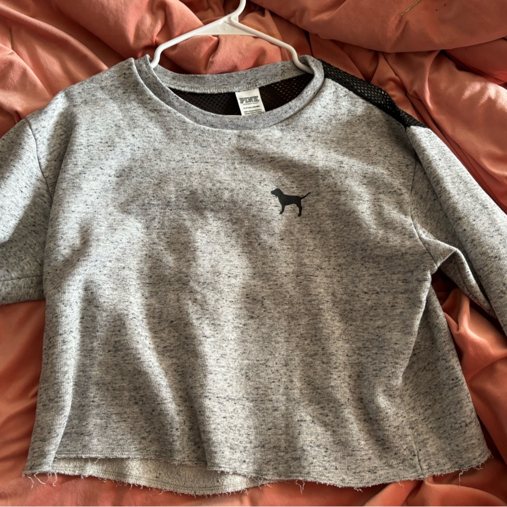 PINK grey and black mesh cropped sweatshirt
